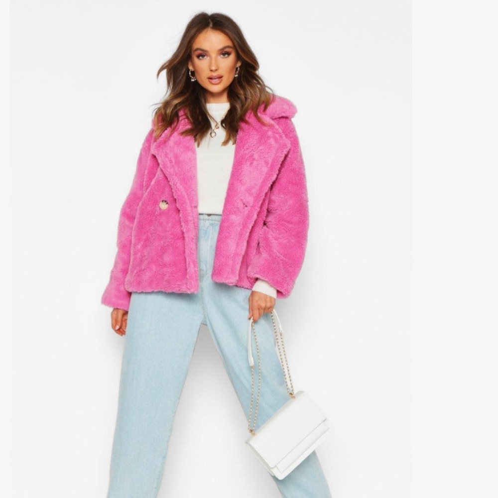 Double Breasted Short Teddy Faux Fur Coat